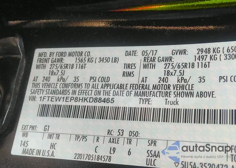 2017 Ford F-150 Lariat from USA, damaged, VIN 1FTEW1EP8HKD88465